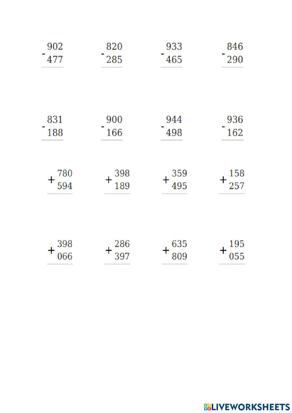 Sumas y restas llevando