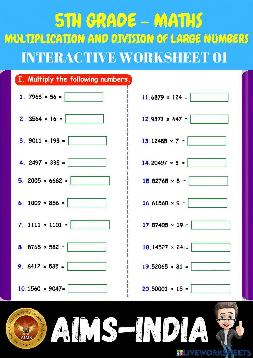5th-maths-ps01-multiplication and division of large numbers - ch 03  worksheet