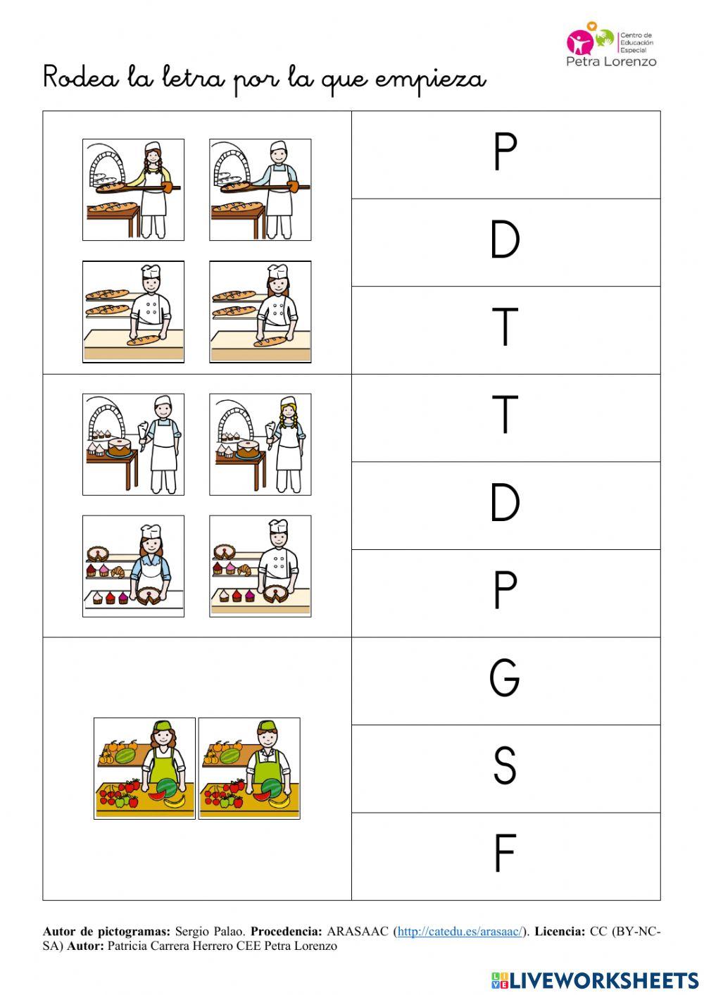 SA Profesiones. Vocabulario (letra por la que empieza)