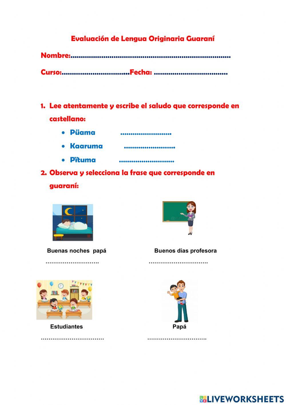 Evaluación 2 y 3 de guaraní