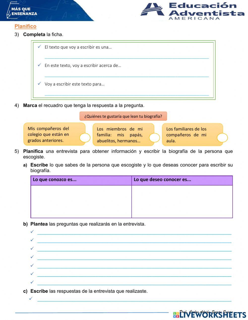 Planificación de un texto biográfico