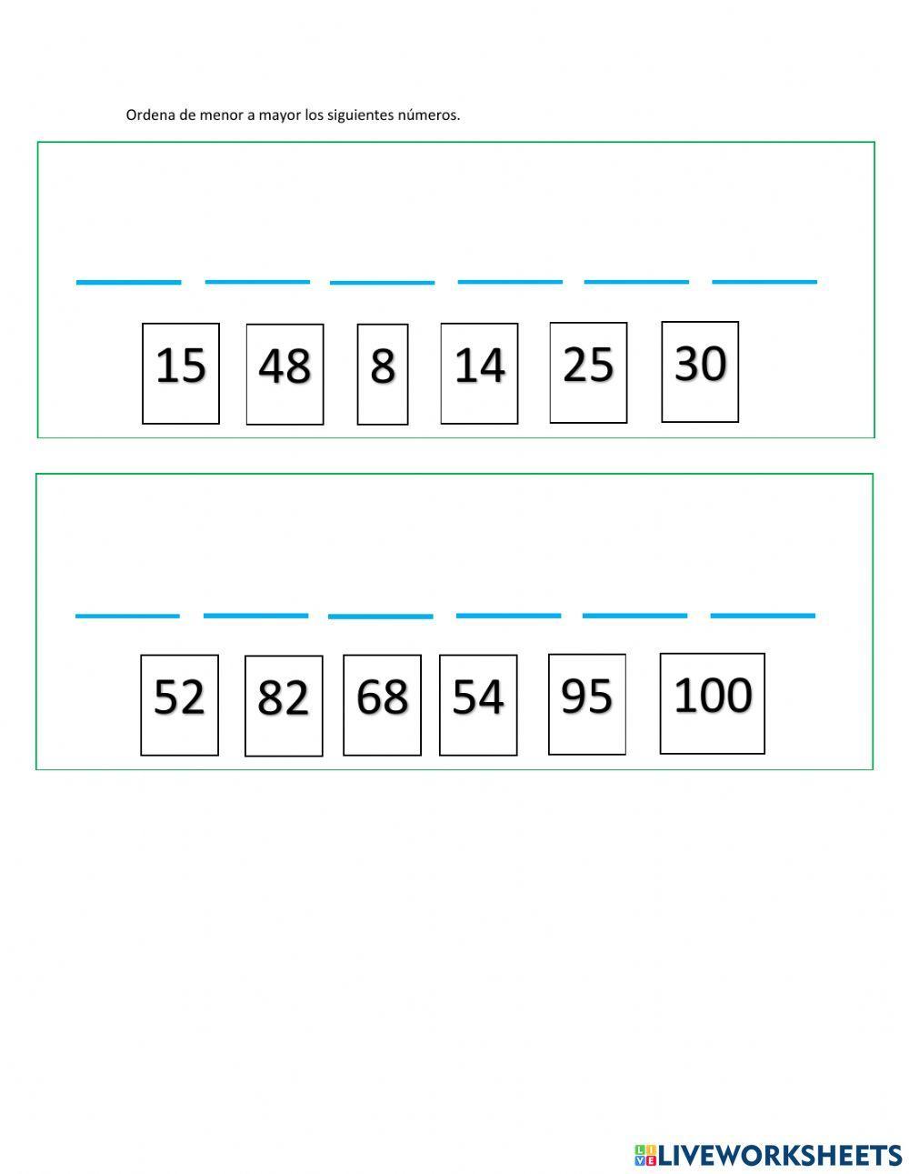 Ordena de menor a mayor