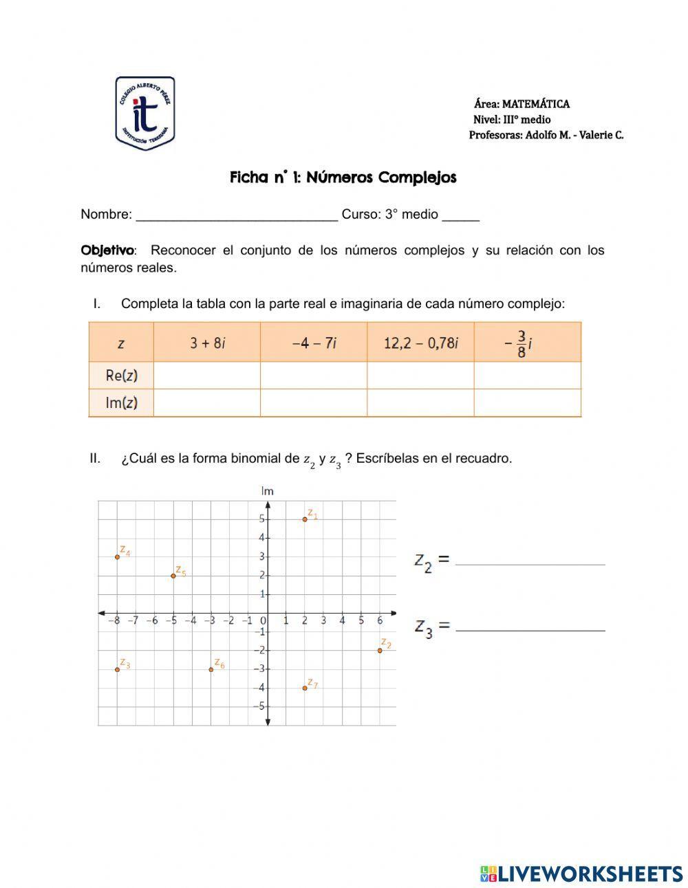 Ficha n°1 : Números Complejos