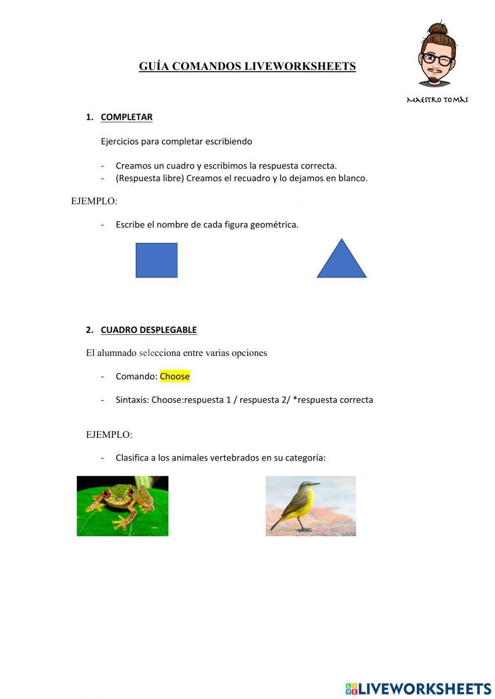 Guía comandos liveworksheets