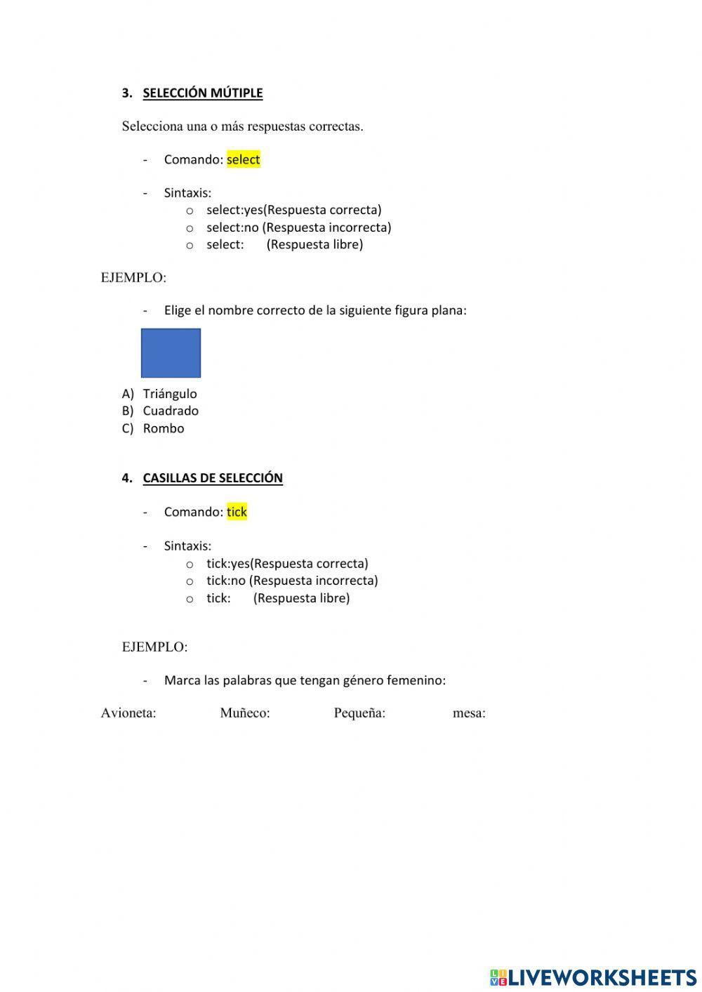 Guía comandos liveworksheets