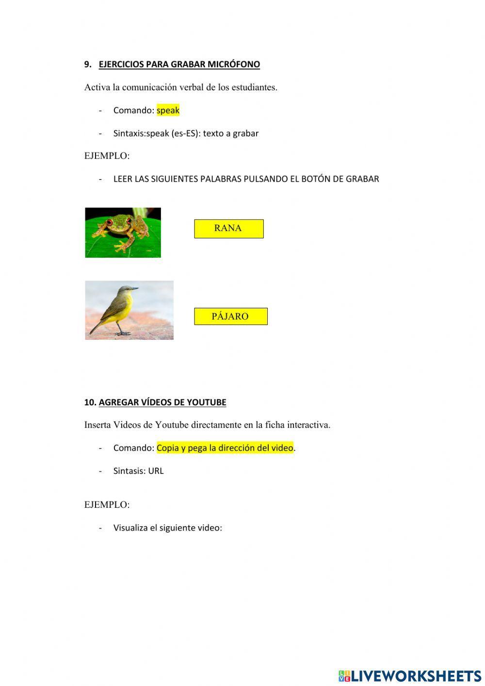 Guía comandos liveworksheets