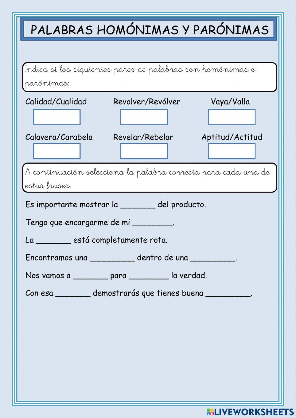 Palabras homónimas y parónimas
