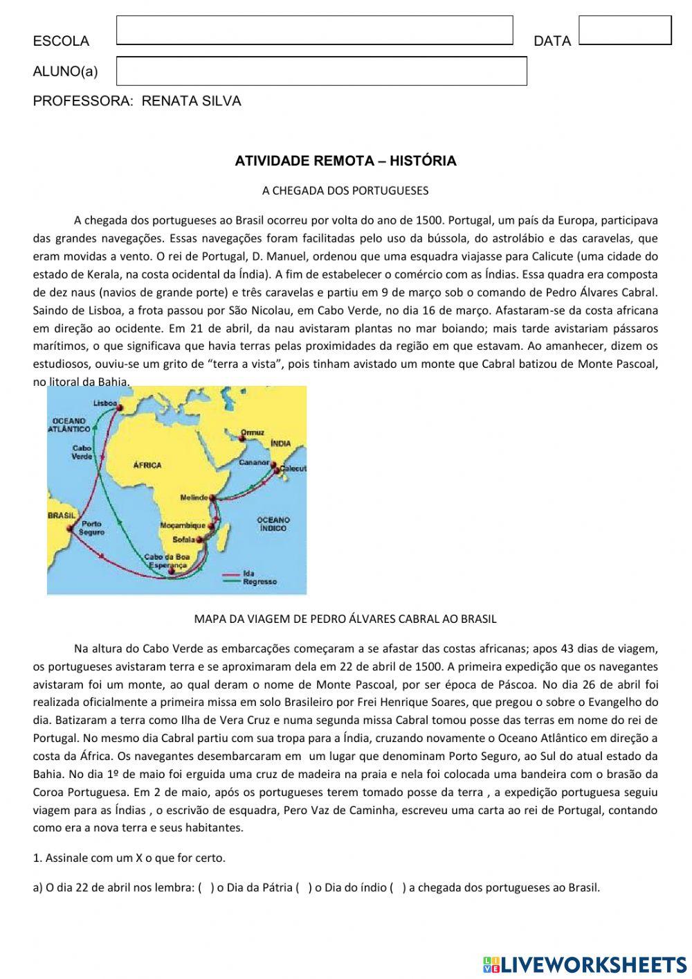 Chegada dos portugueses ao  Brasil correto