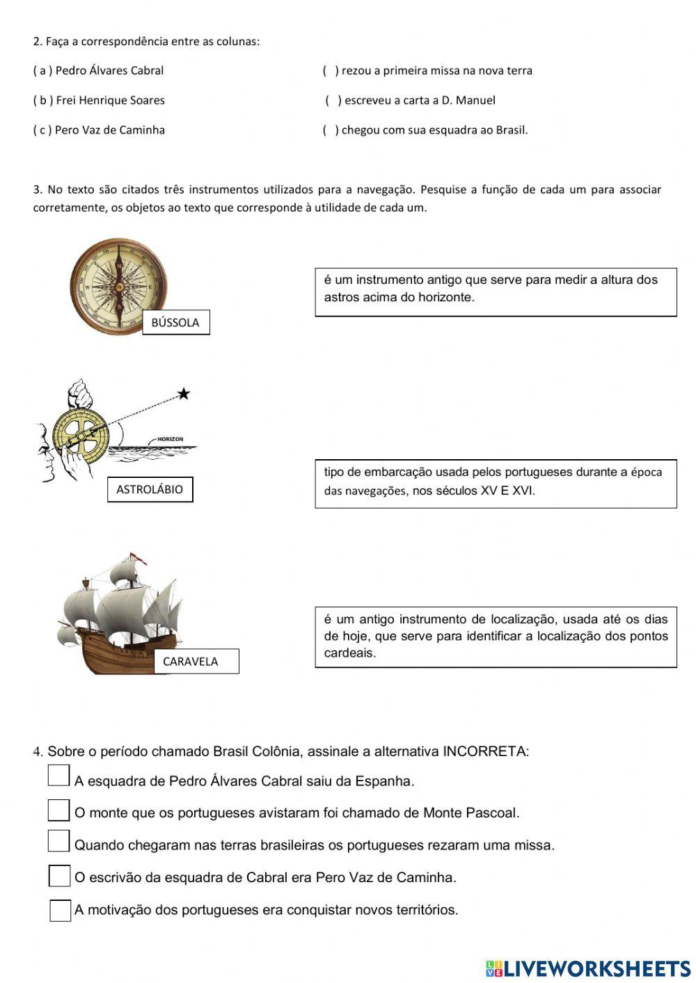 Chegada dos portugueses ao  Brasil correto