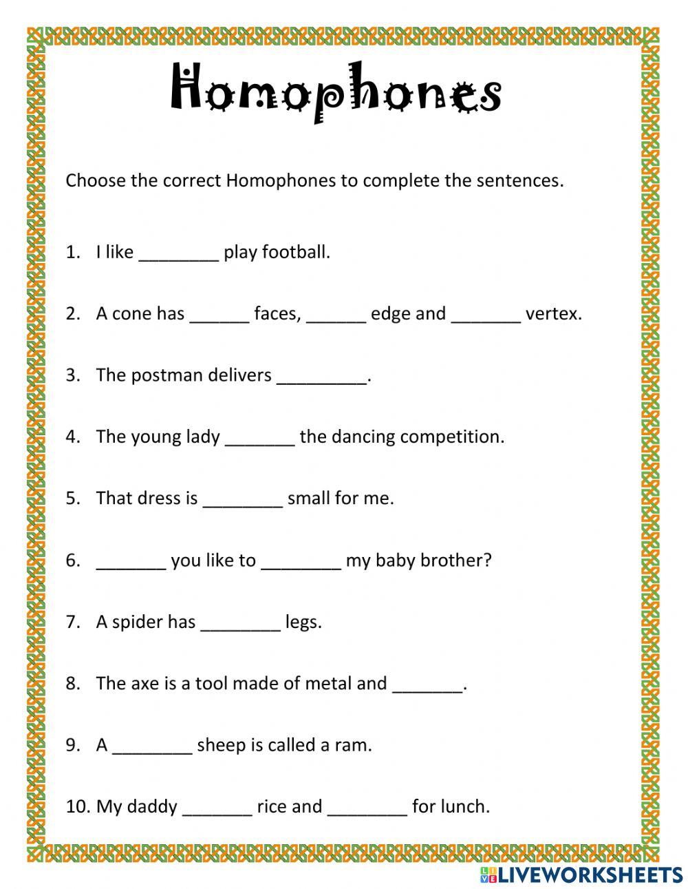 Homophones 1 Homophones 1