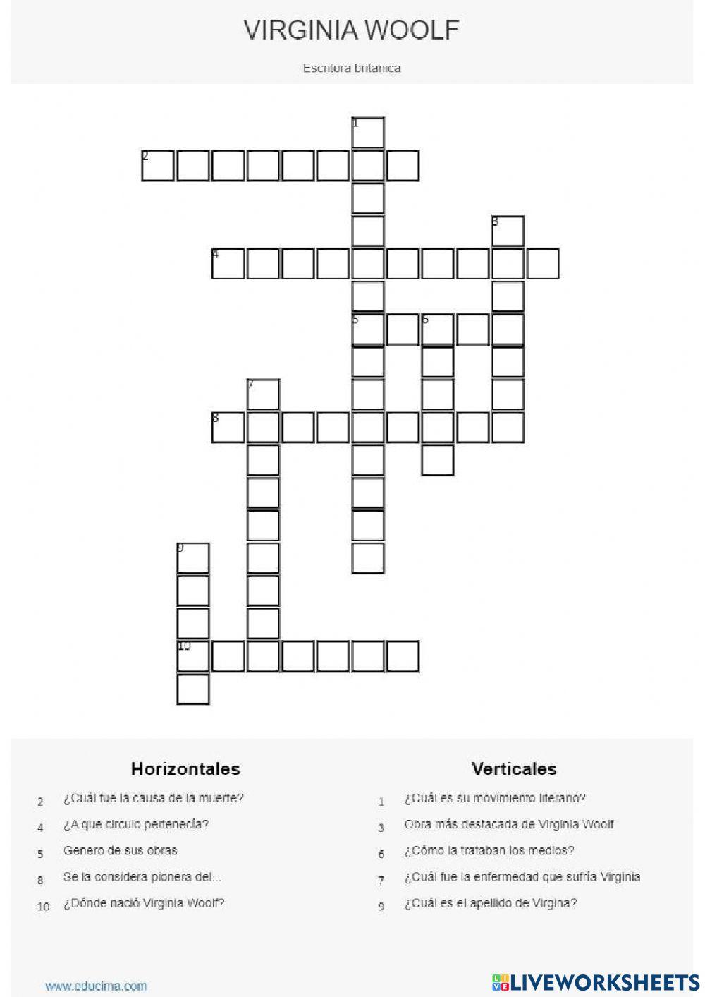 Crucigrama Virginia Woolf