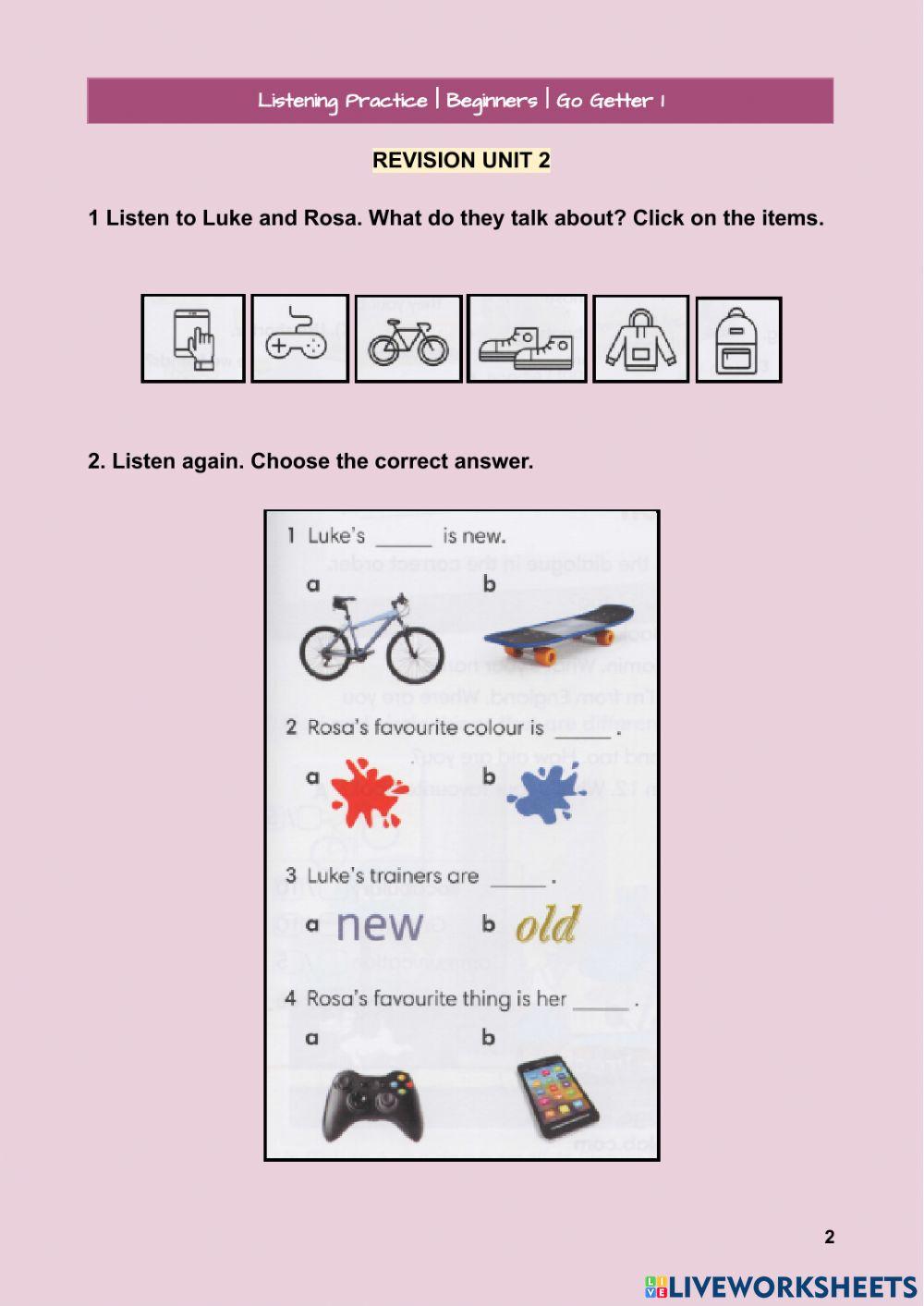Listening Practice- Go getter 1 units 1 and 2