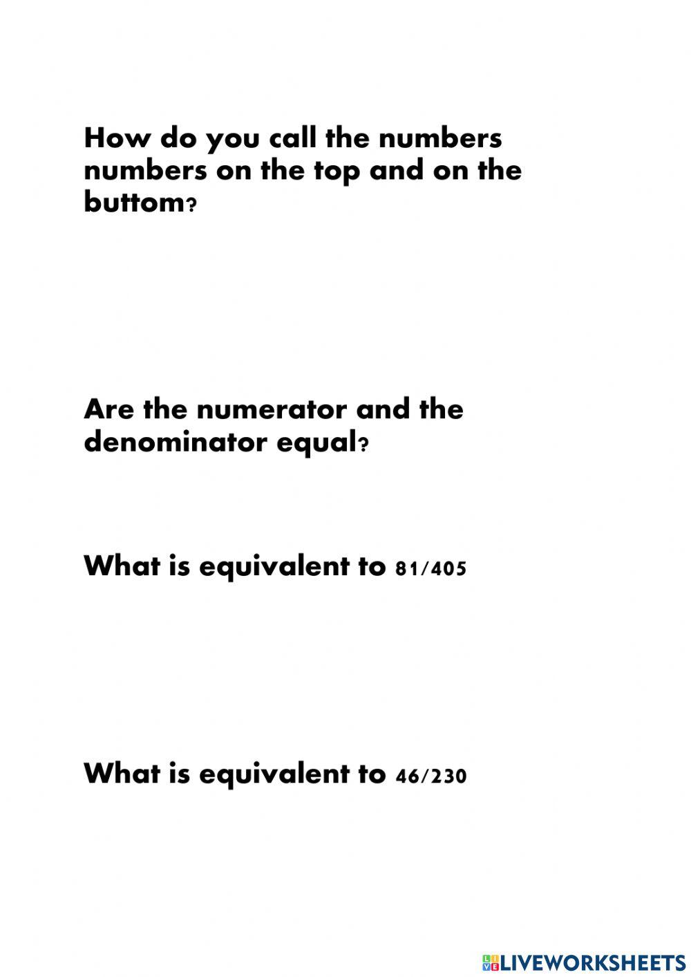 Equivalent Fraction Worksheet