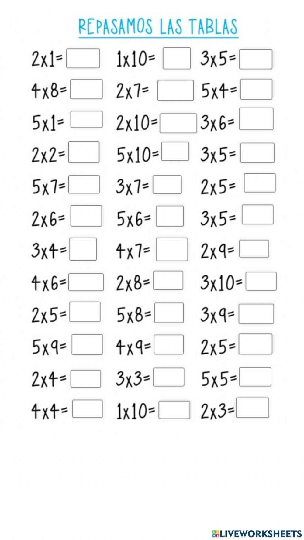 Tablas De Multiplicar 5 Tablas de multiplicar 1,2,3,4,5 worksheet | Live Worksheets