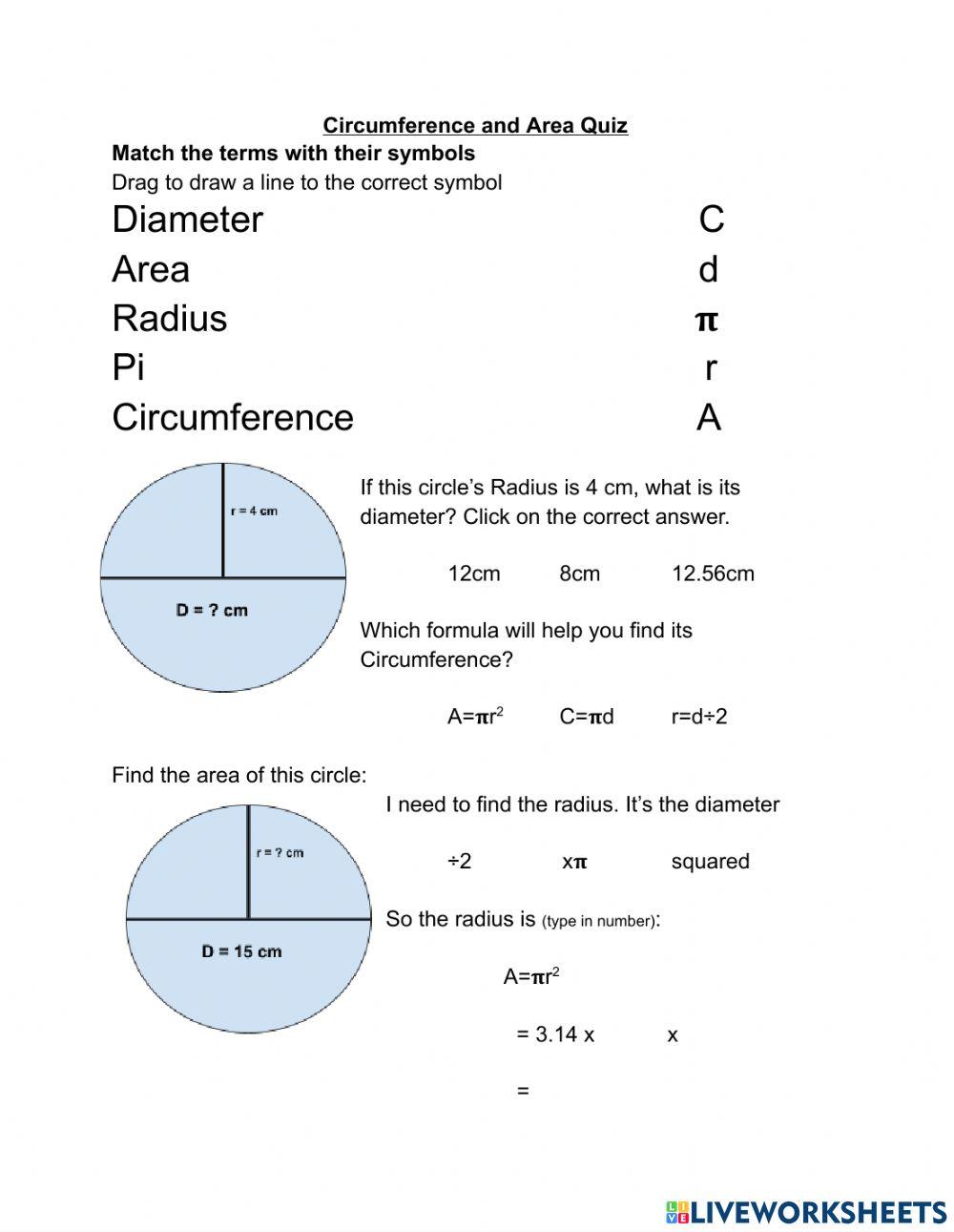 Circumference and Area Quiz