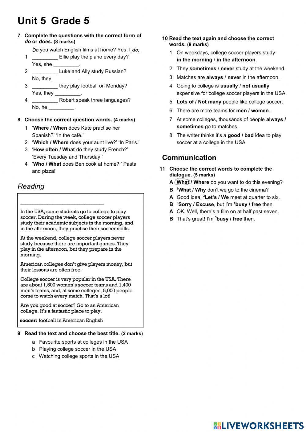 Test English Plus Starter Unit 5