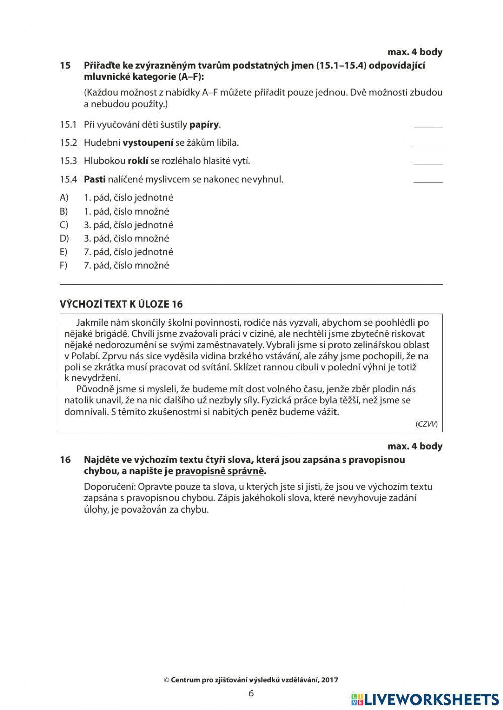 Český jazyk a literatura - přijímací zkoušky 01