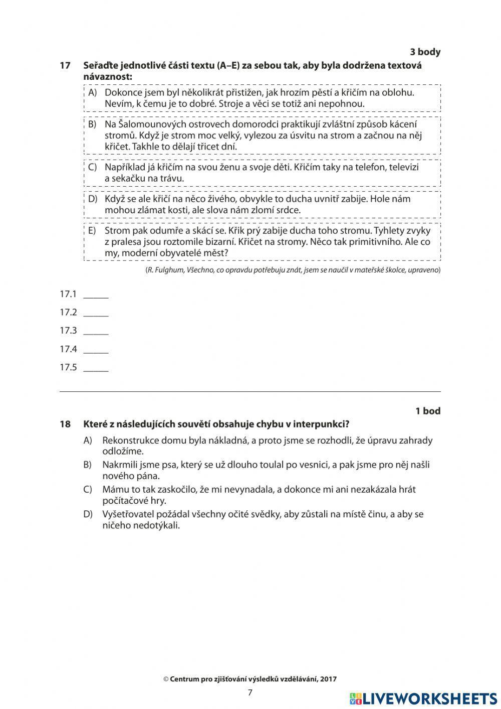 Český jazyk a literatura - přijímací zkoušky 01