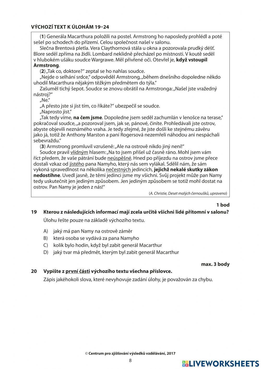 Český jazyk a literatura - přijímací zkoušky 01