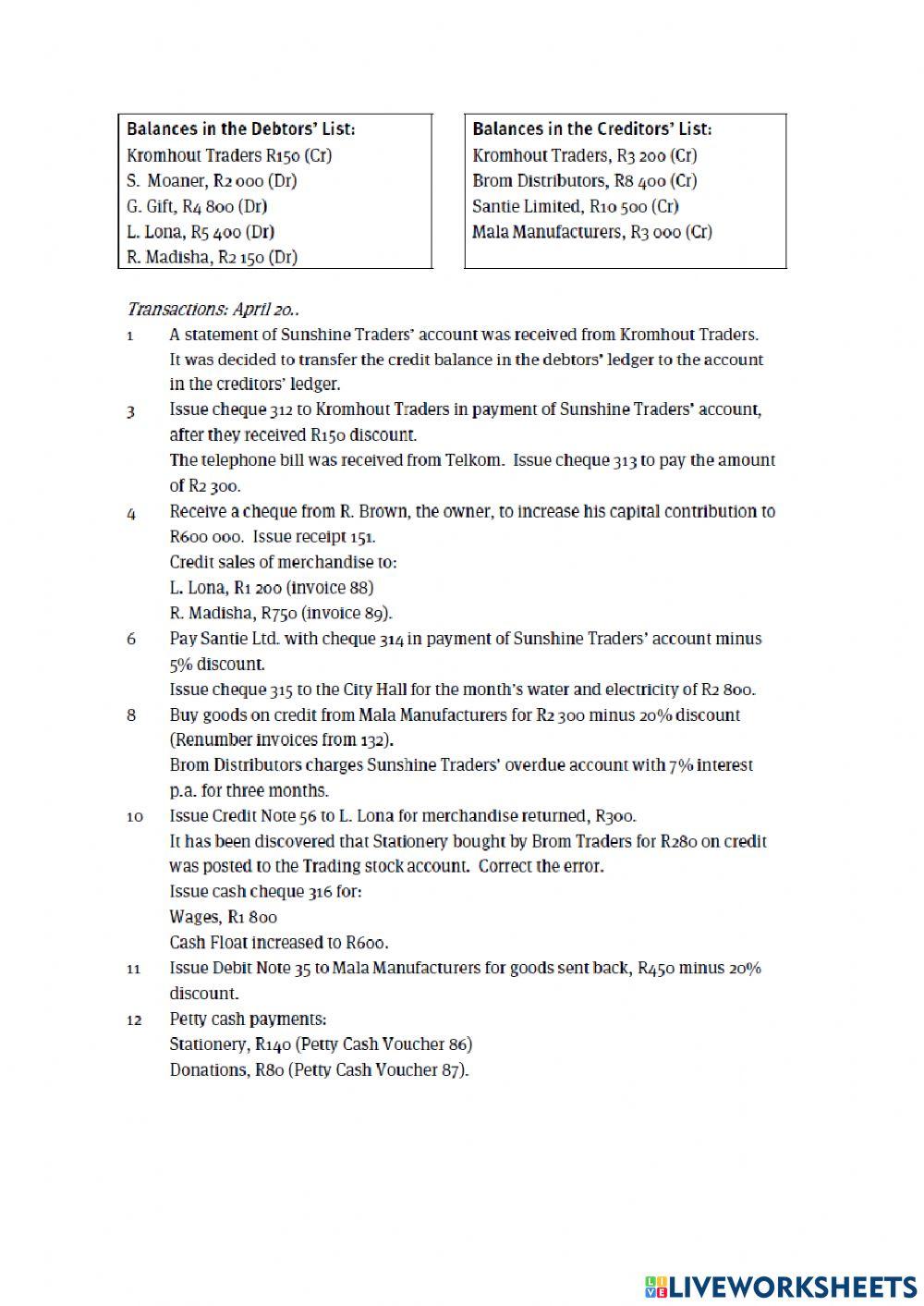 Journal entries and trail balance