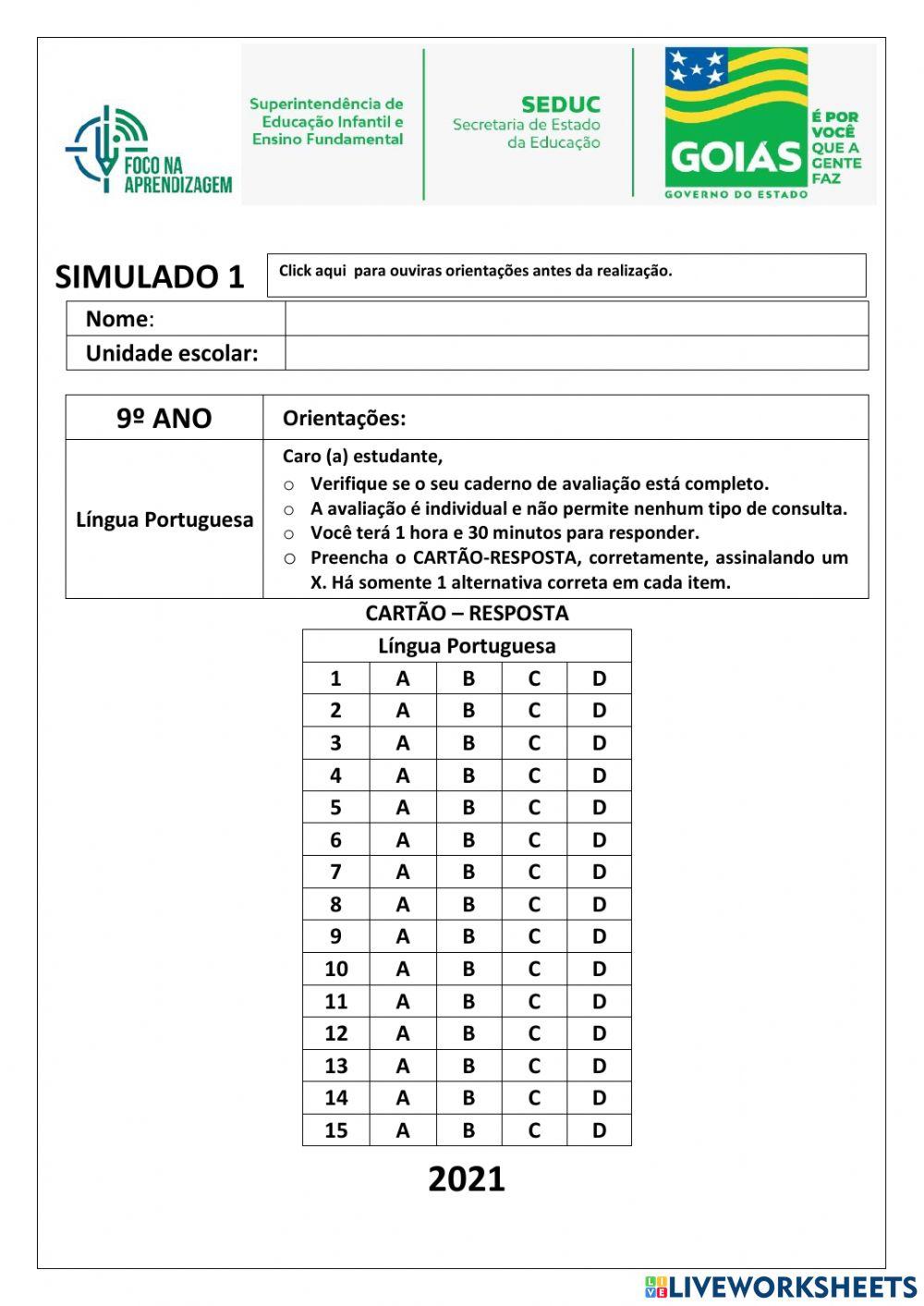 Simulado Língua Portuguesa