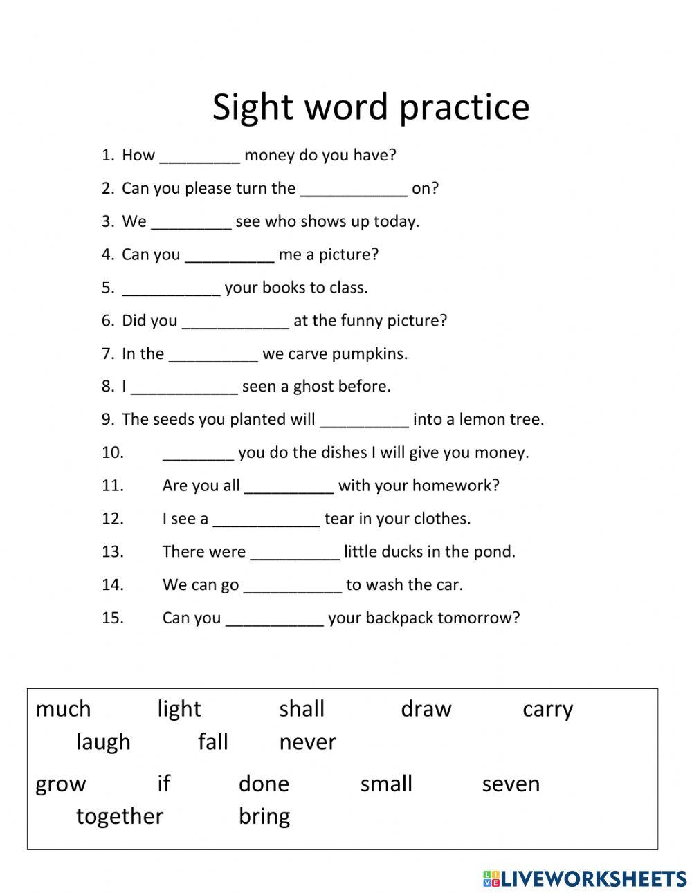 Sight word practice