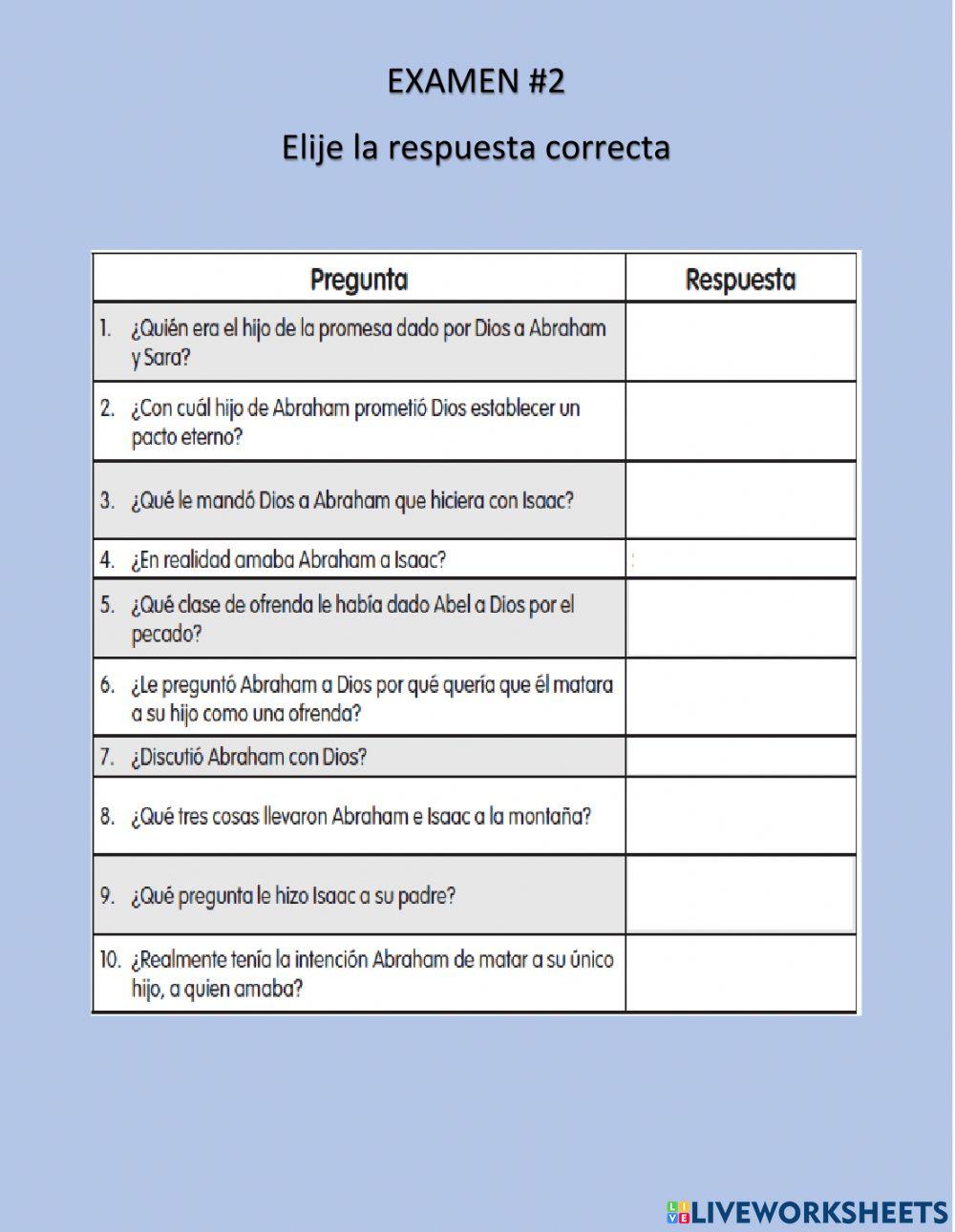 Exámen 2 lección biblica 10