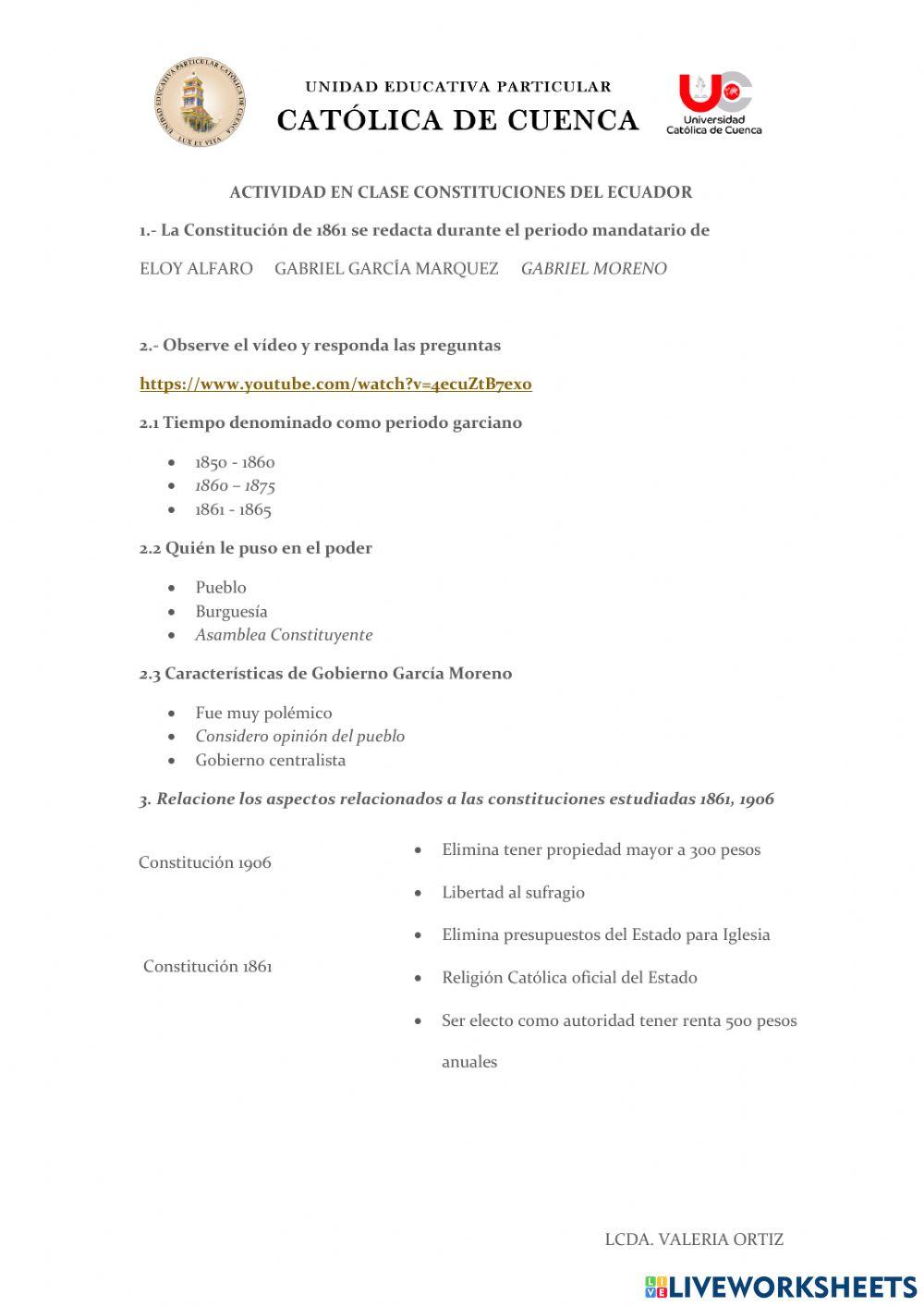 Actividades Constituciones Ecuador