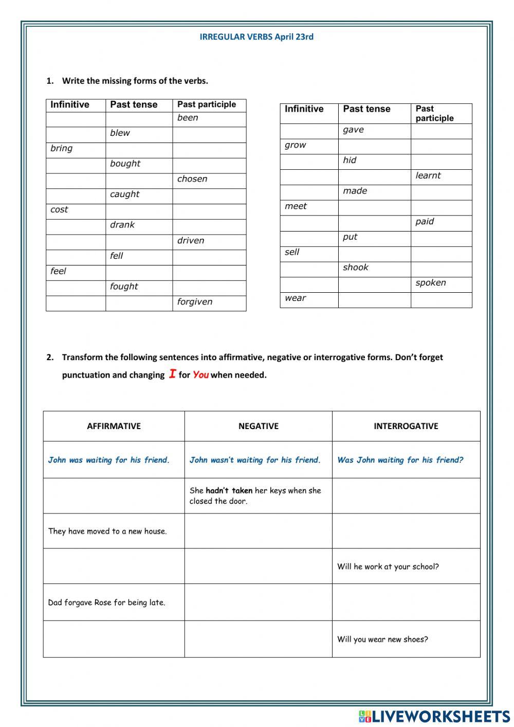 IRREGULAR VERBS 23 April