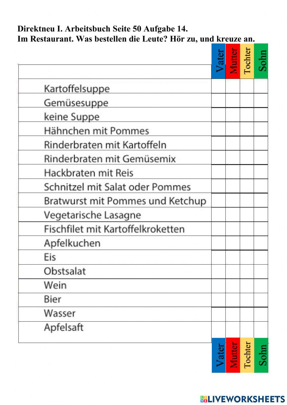 Direkt neu 1 Arbeitsbuch Seite 50 Aufgabe 14