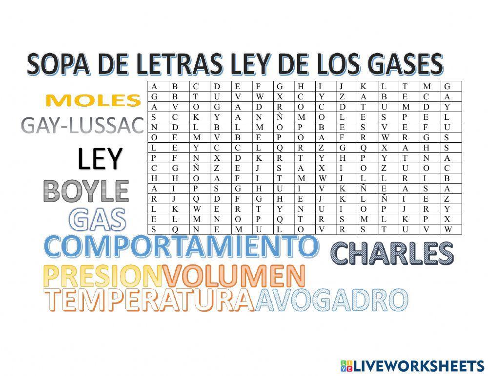 Sopa de letras ley de los gases