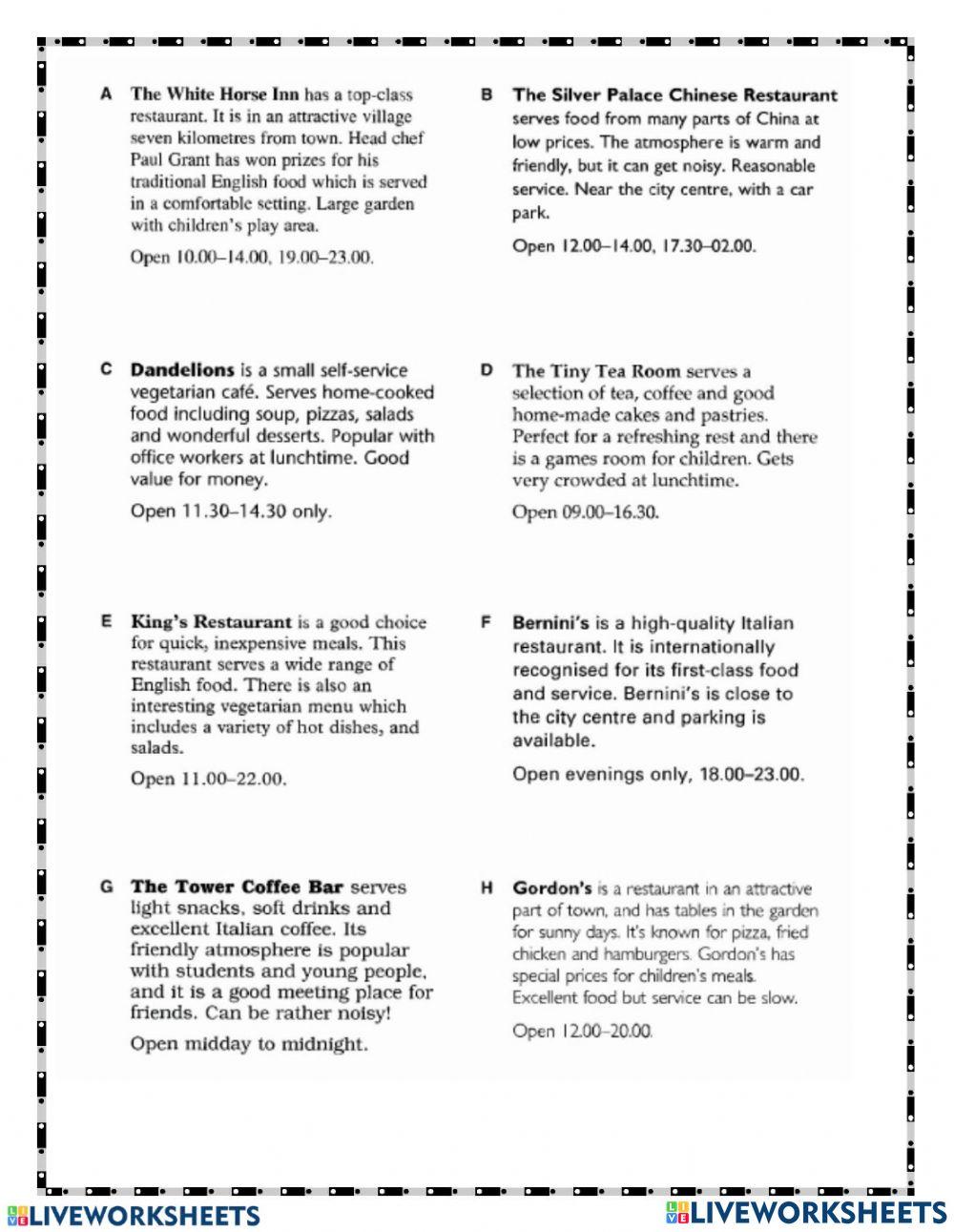 Restaurants and ordering food