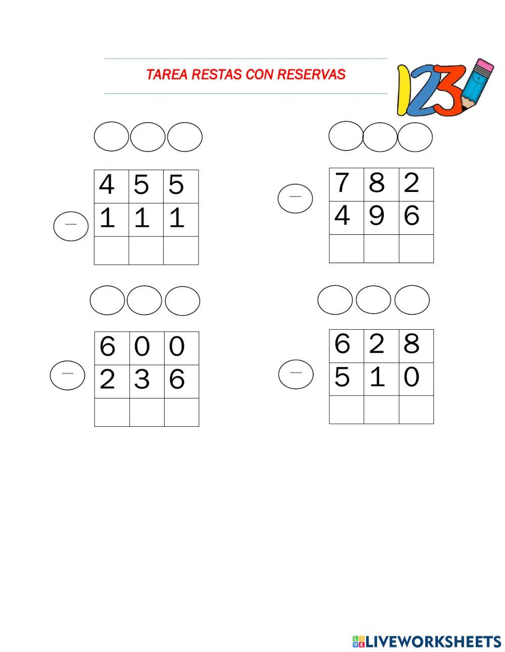 Tarea restas 4° Básico