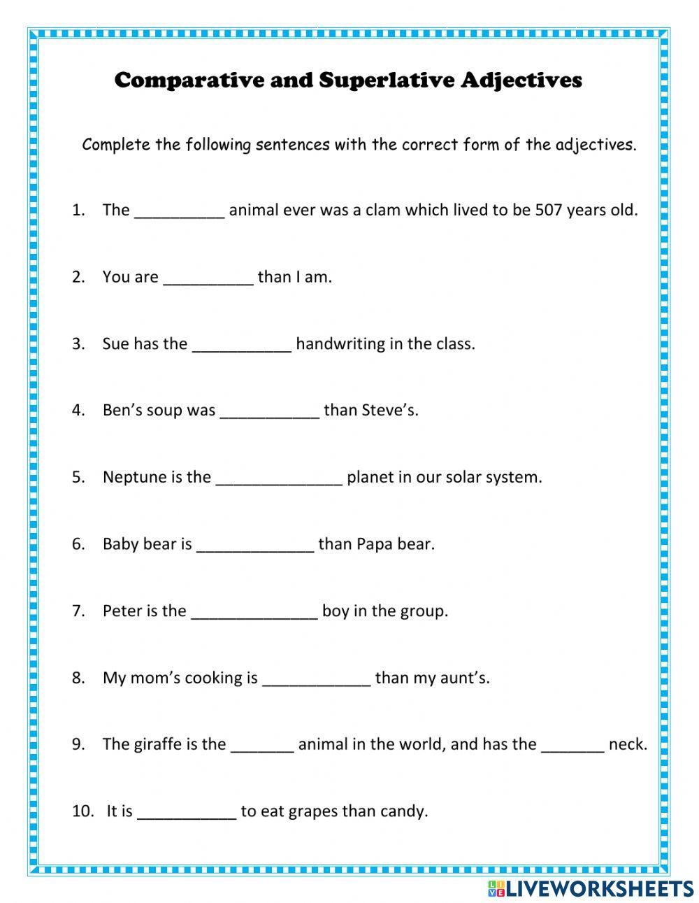 Comparative and Superlative Adjectives online activity for Grade 1 | Live Worksheets comparative-and-superlative-adjectives-online-activity-for-grade-1-live-worksheets