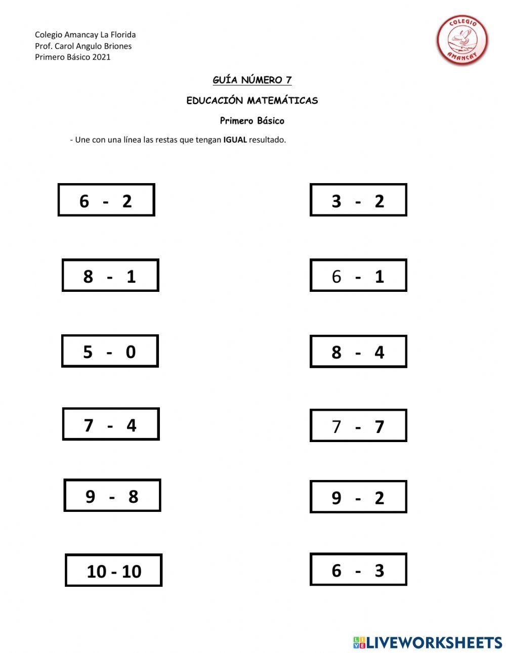 Pdf online worksheet: Resta | Live Worksheets