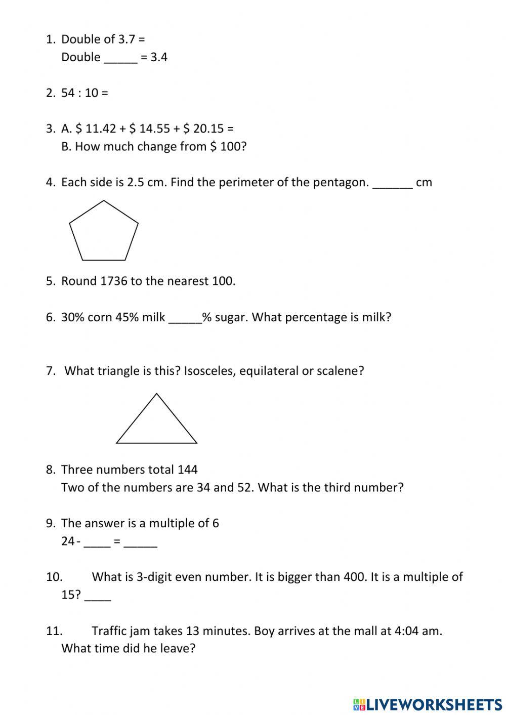 Math 5 Review and Practice