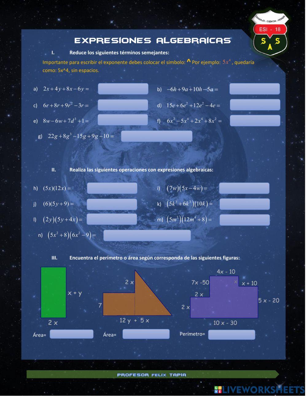 Expresiones Algebraicas Expresiones Algebraicas