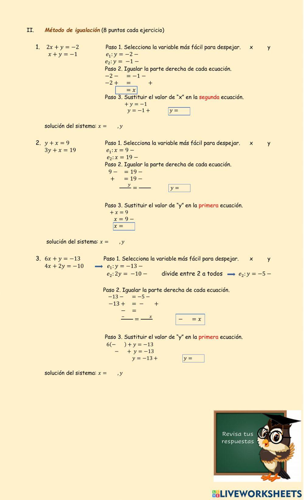 Métodos de sustitución e igualación