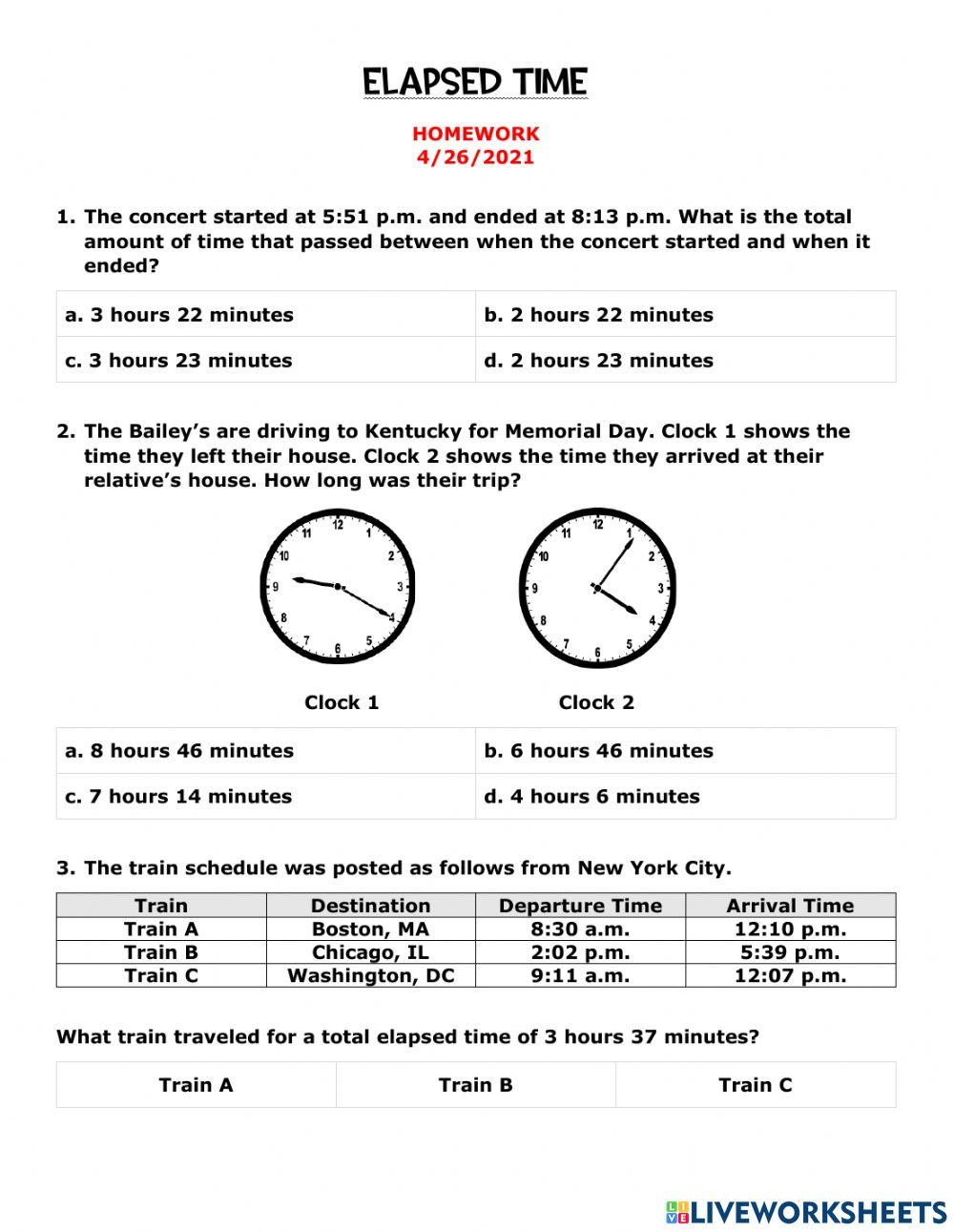 Elapsed Time Homework -1
