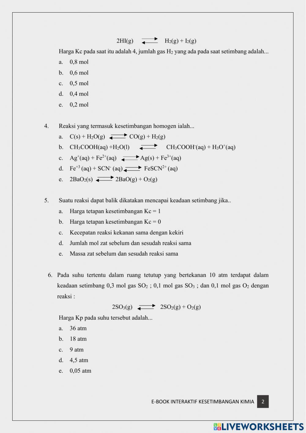 Soal Pilihan Ganda Kesetimbangan Kimia