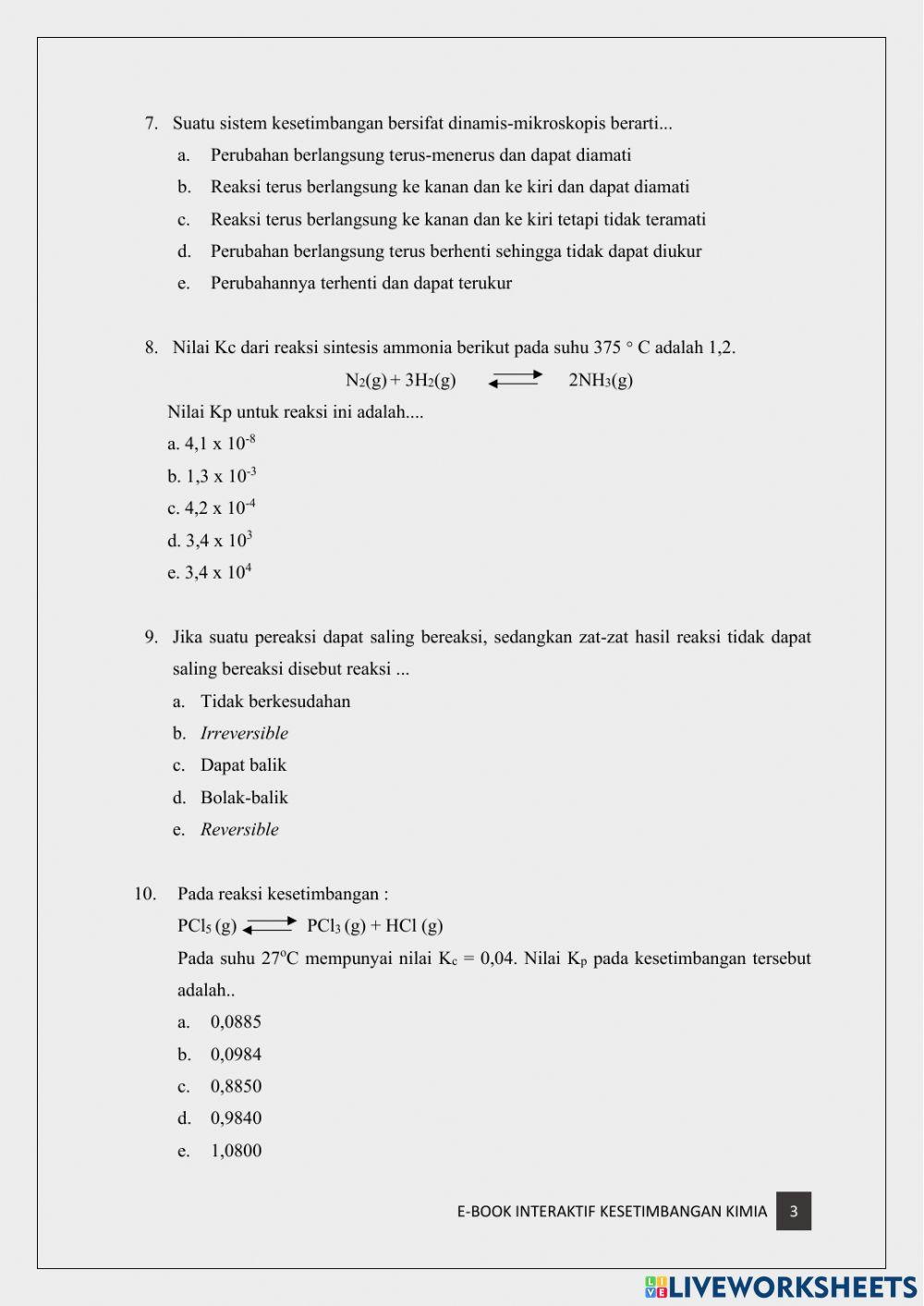 Soal Pilihan Ganda Kesetimbangan Kimia