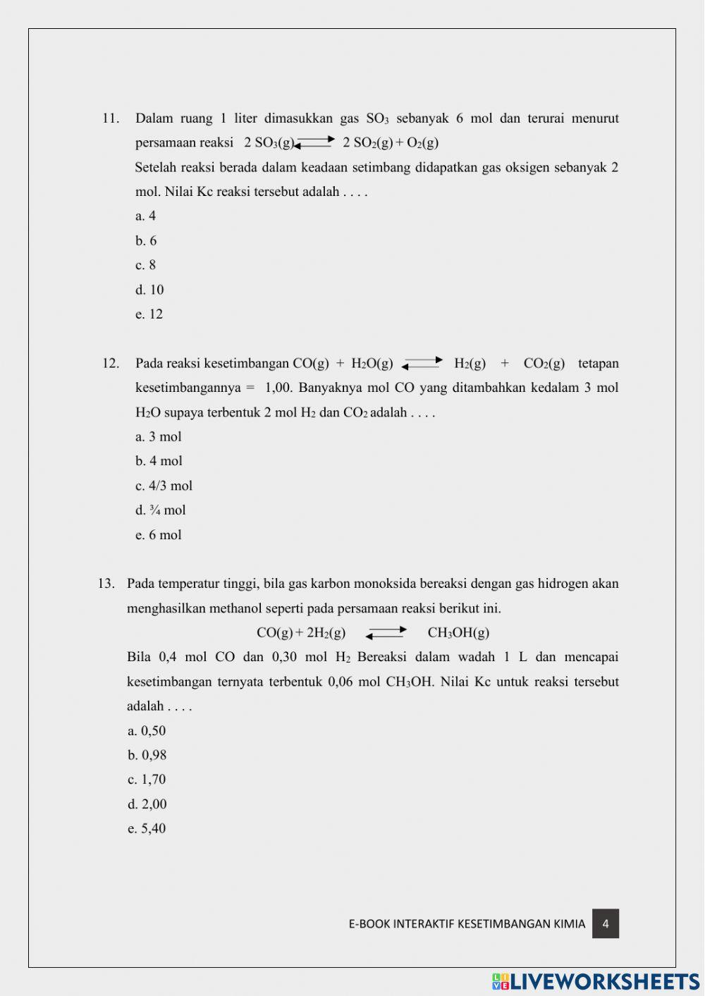 Soal Pilihan Ganda Kesetimbangan Kimia