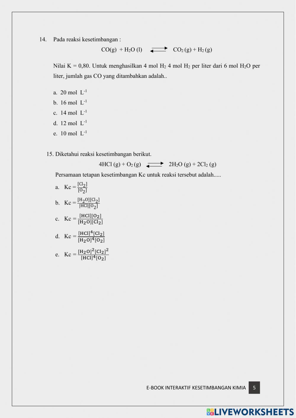 Soal Pilihan Ganda Kesetimbangan Kimia