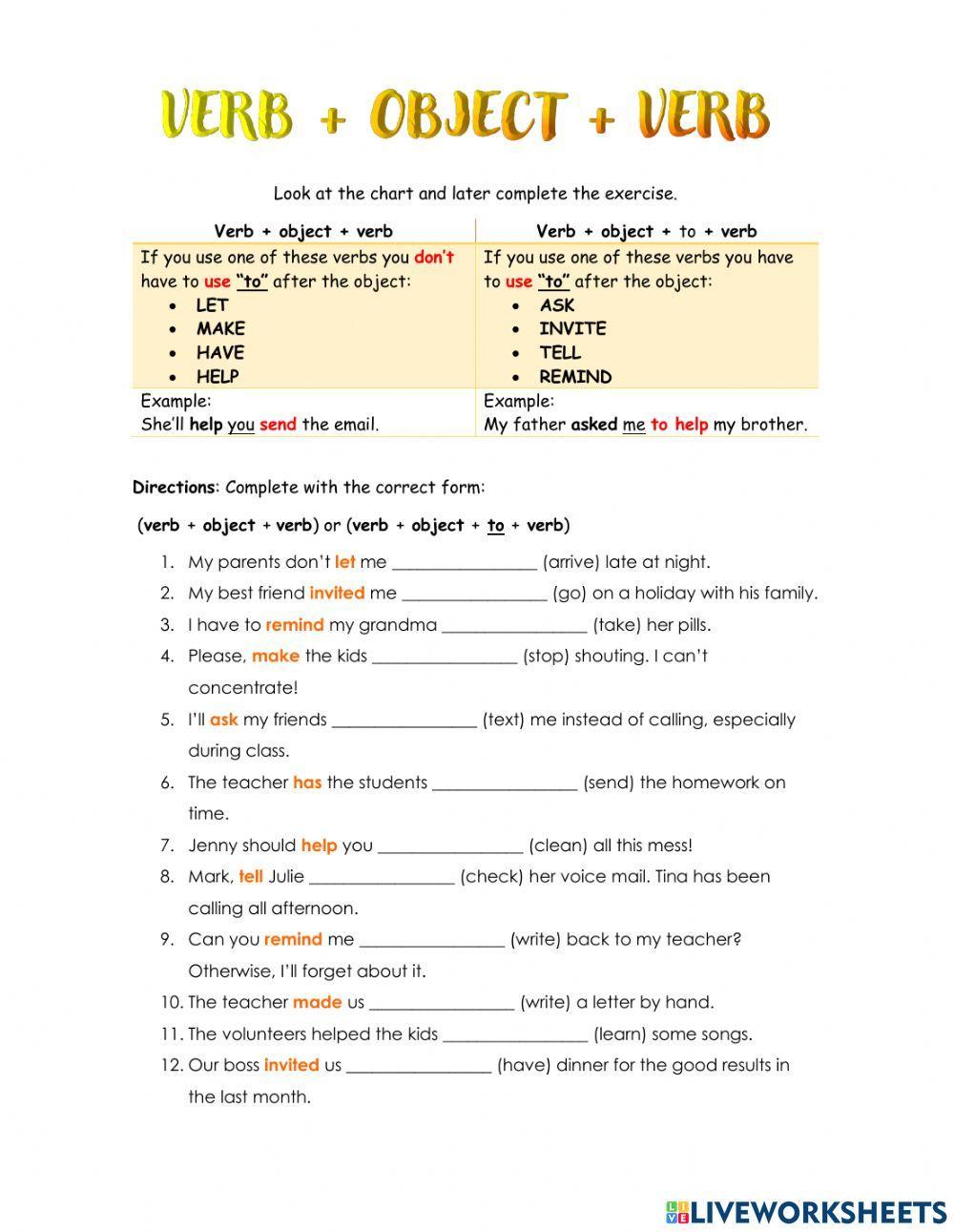 Verb object verb patterns