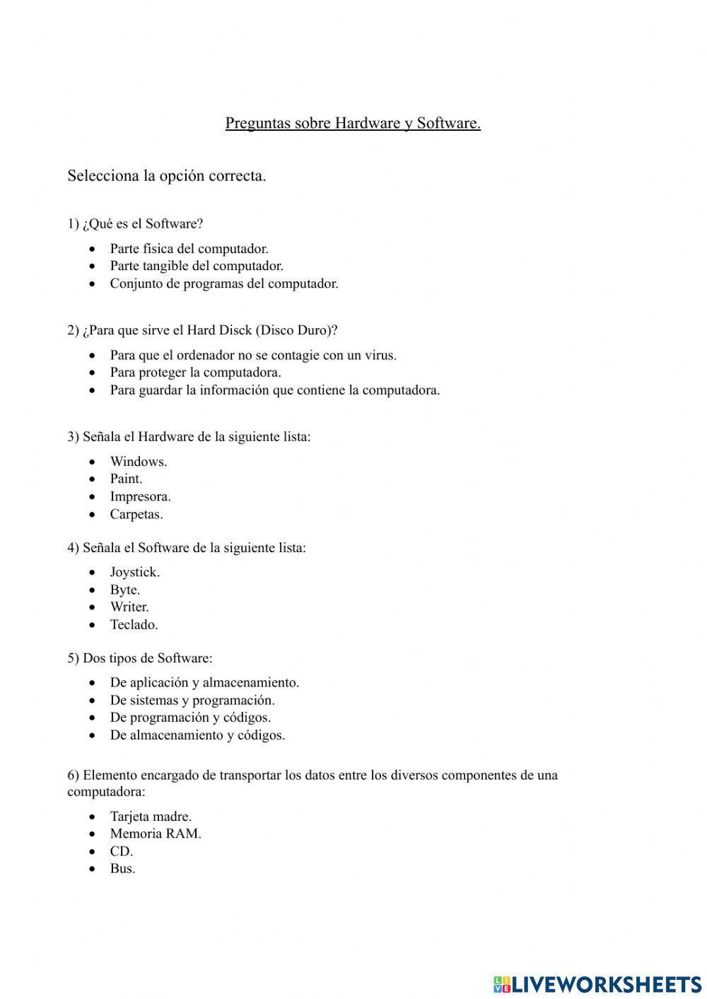 Preguntas sobre Hardware y Software