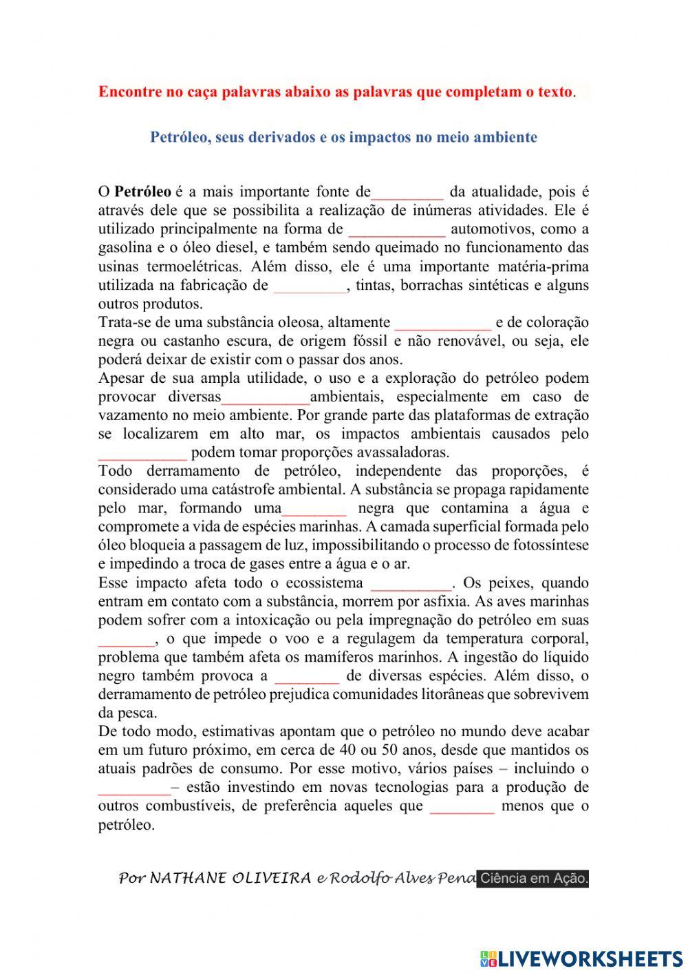 Petróleo, seus derivados e os impactos no meio ambiente