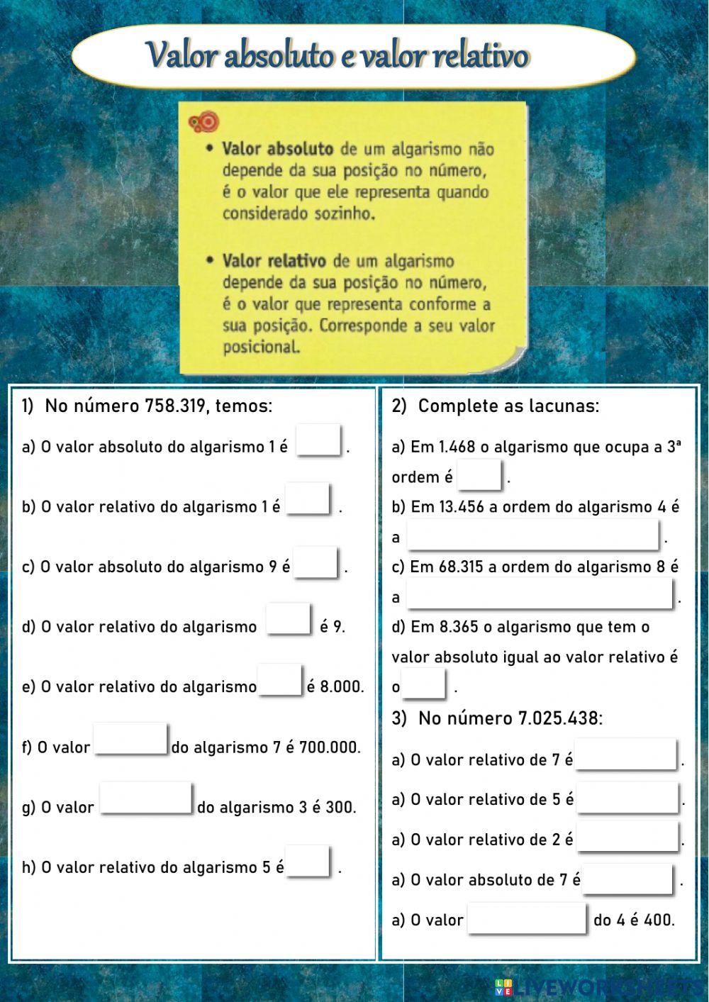 Valor absoluto e valor relativo