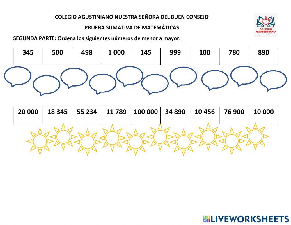 Ordenar números de menor a mayor