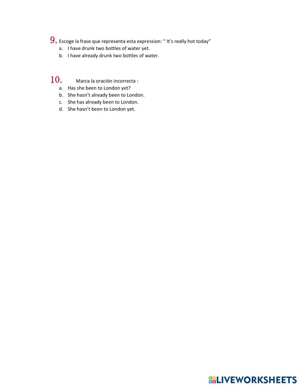 Present perfect quiz