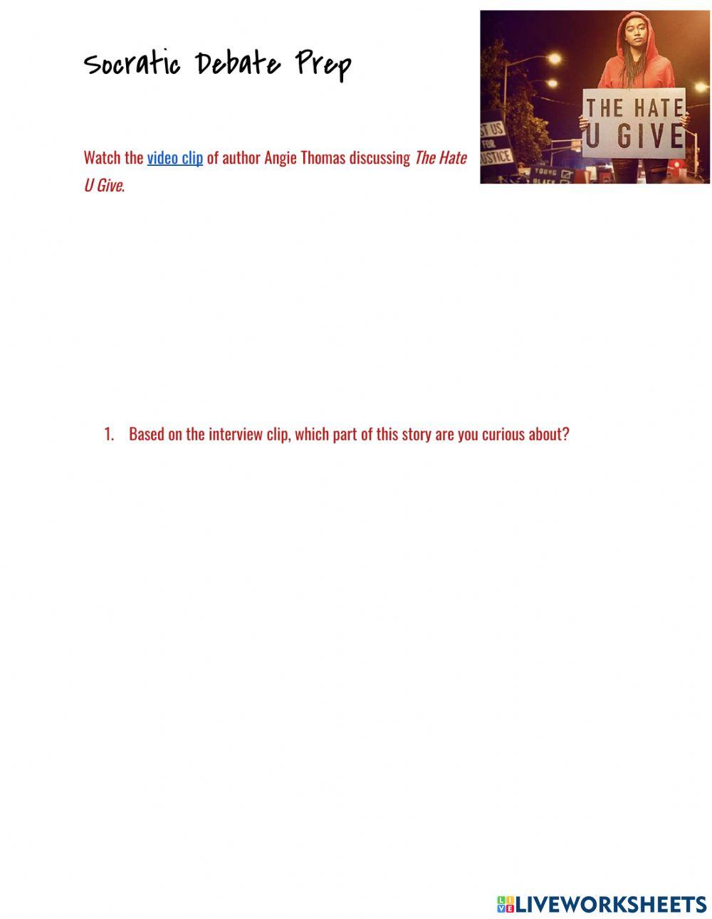 The Hate U Give: Pre-Debate Analysis (Social Injustices)